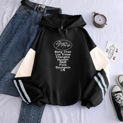 Stylish Kpop Letter Color Block Striped Hoodie