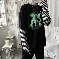 Unisex Color Block Striped Printed Slim Fit Long Sleeve Shirt