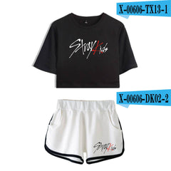 SKZ Logo Short-sleeved Crop Top Shorts