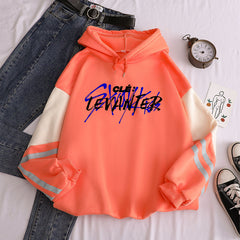 KPOP Logo Long-sleeved Color Block Hoodie