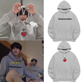 Casual Heart Print Cotton Pullover Hoodie