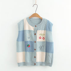 Strawberry Rabbit Embroidered Knitted Vest