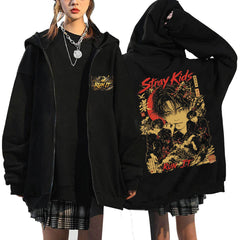 SKZ World Tour Run It Print Zip Up Hoodie
