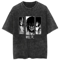 Vintage Anime Graphic Casual Cotton Washed T-Shirt