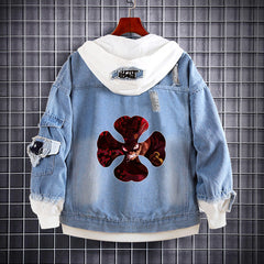 Casual Asta Anime Print Hooded Denim Jacket