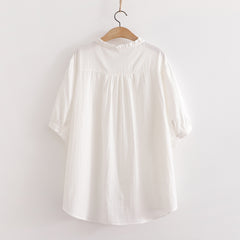 Women's Stand-up Collar Green Button Cotton Yarn Shirt