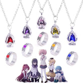 Anime Gem Pendant Necklace Ring Set