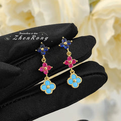 Vintage Four-leaf Clover Necklace Stud Earrings