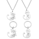 Cute Cartoon Game Cat Stainless Steel Necklace with Keychain