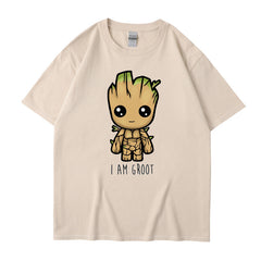 Unisex Cute I Am Groot Letter Print Crew Neck T-shirt