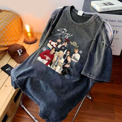 Retro Kpop Washed Short Sleeve T-shirt