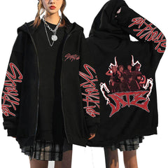 SKZ Dominate Printed Zipper Hoodie Top
