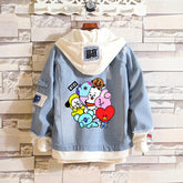 Casual BTS Fake Two Hooded Denim Jacket