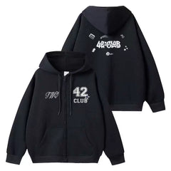 TWS 42CLUB Print Hoodie Baseball Jacket