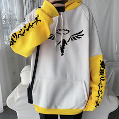 Casual Anime Printed Color Block Hoodie