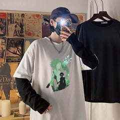 Unisex Color Block Striped Printed Slim Fit Long Sleeve Shirt