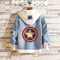 Unisex Trendy Comic Spider Denim Hooded Coat
