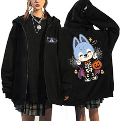 SKZ Halloween Printed Zip-up Black Hoodie