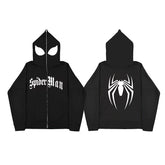 Retro Unisex Spider Printed Zipper Hoodie