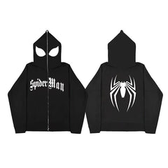 Retro Unisex Spider Printed Zipper Hoodie
