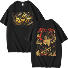 SKZ World Tour Run It Printed Black T-Shirt