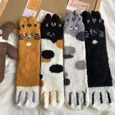 Embroidery Lucky Cat Paw Coral Fleece Socks