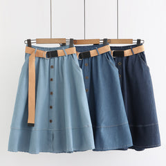 Chic Elastic Waist A-line Long Denim Skirt