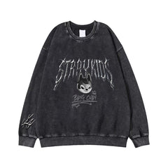 Evil SKZ Print Cotton Washed Crew Neck Top