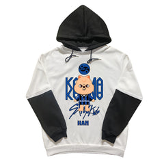 KPOP Cartoon Fleece Black and White Sleeves Hoodie