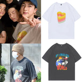 Korean Style Printed Cotton Round Neck T-shirt