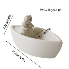 Cute Couple Cat Boat Candle Holder