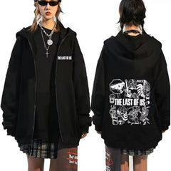 Game Letter Printed Loose Zipper Hoodie