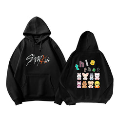 SKZ Cartoon Pattern Print Fleece Pullover Hoodie