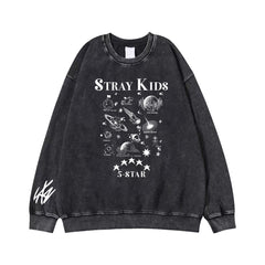 SKZ Album 5-Star Printed Washed Crew Neck Top