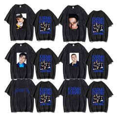 KPOP KARMA Character LOGO Printed Washed T-shirt