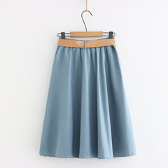 Chic Elastic Waist A-line Long Denim Skirt