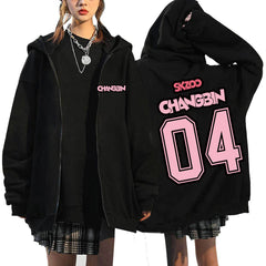 SKZ Number Printed Zip-up Black Hoodie