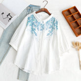 Japanese Mori Leaves Printed Women's Short-sleeved Shirt