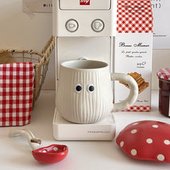 Cute Red Mushroom Ceramic Mug with Lid and Spoon