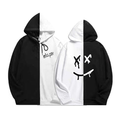 Unisex Miss You Printed Casual Loose Patchwork Hoodie