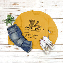 Abibliophobia Print Crew Neck Loose Sweatshirt