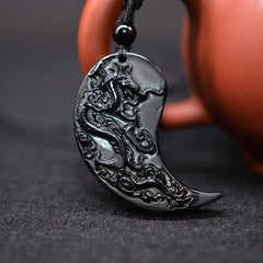 Obsidian Dragon and Phoenix Pendant Necklace