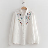 Japanese Style Double Layer Flower Embroidered Shirt