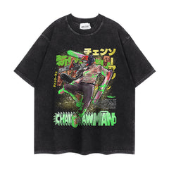 Vintage Anime Pattern Short-sleeved Washed T-shirt