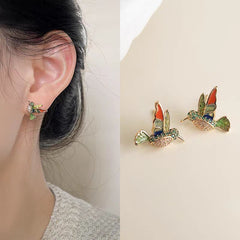 Colored Bird Stud Earrings