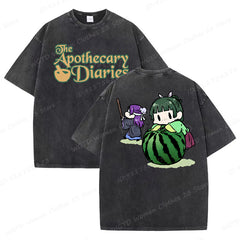 Vintage Anime Print Loose Washed T-shirt