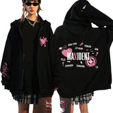 Trendy Kpop Girls Graphic Printed Loose Zipper Hoodie