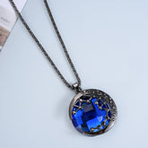 Vintage Gem Moon Long Chain Necklace