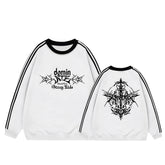 Trendy Kpop ATE Logo Round Neck Striped Sweatshirt