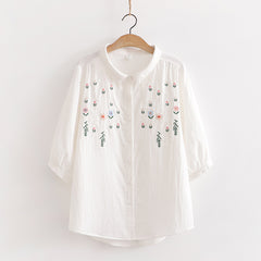 Flowers Embroidery Loose Ladies Cardigan Shirt